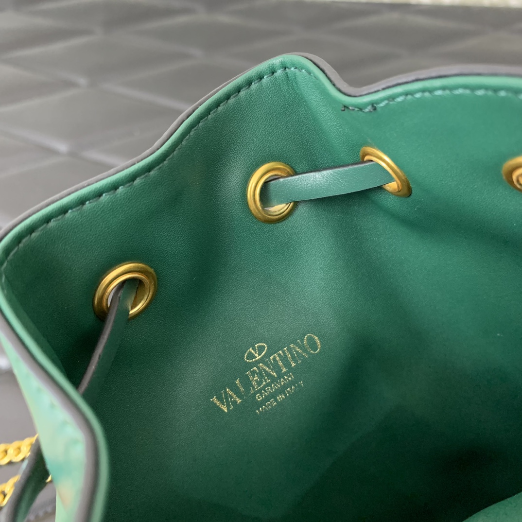 Valentino Garavani VLogo Signature Mini Bucket Bag in Dark Green Nappa Leather 